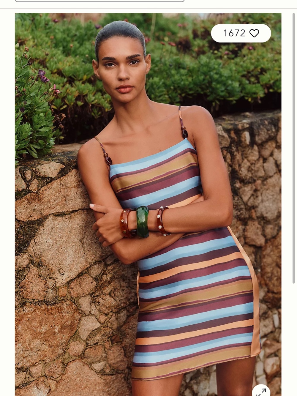 Anthropologie Striped Spaghetti-Strap Mini Dress in Blue and Brown